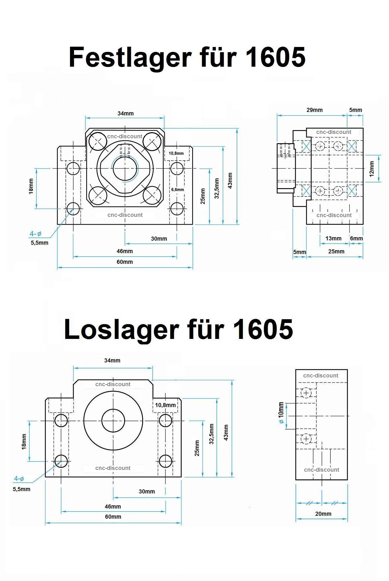 Kugelumlaufspindel 1605 x 900mm komplett Festlager Loslager Spindel CNC Fräse 3D 